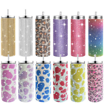 Rhinestone Bling Diamond Glitter ステンレスステール 熱タンブラー コーヒー・ティー・ウォーター ビール 蓋とストローが含まれます