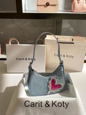 スタイリッシュなハート型デニムハンドバッグ 女性用 シングルハンドル ザッパー 閉塞 綿内膜