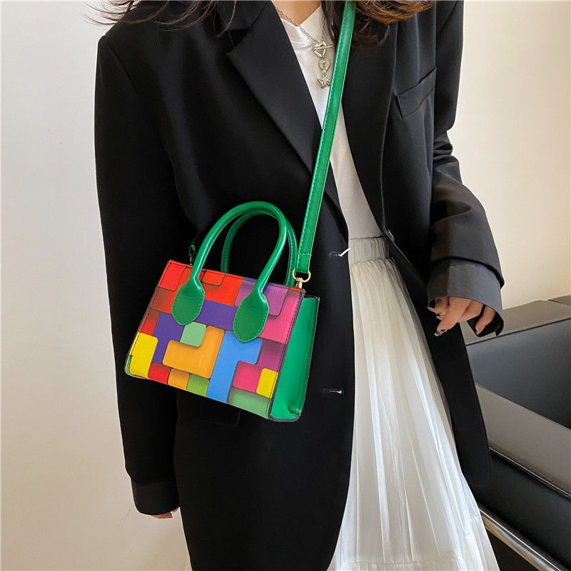 女性用 トレンドバッグ 小型四角形 2色縫い
